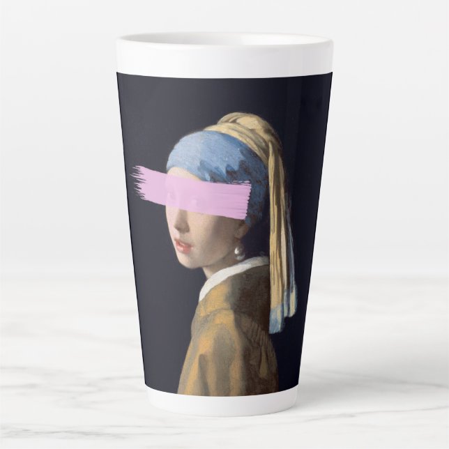 Caneca De Café Latte Rapariga com pérola com pincel rosa (Frente)