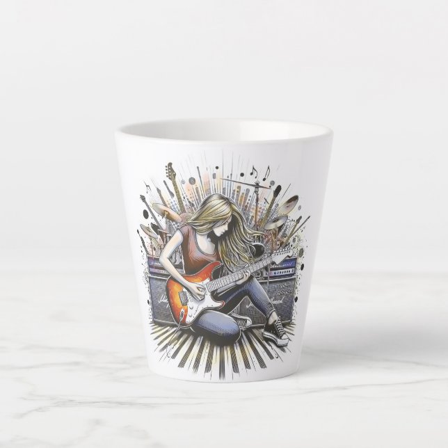Caneca De Café Latte Rapariga com vibrações musicais (Frente)