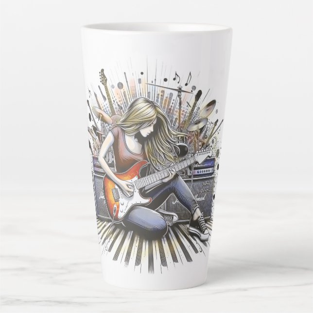 Caneca De Café Latte Rapariga com vibrações musicais (Frente)