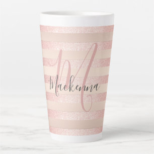 Caneca De Café Latte Rapariga do Script Monograma, Rosa, Blush, com bri