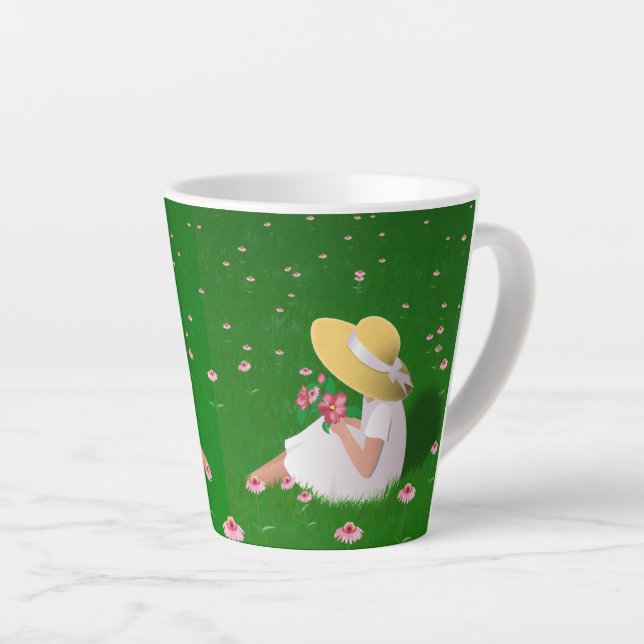 Caneca De Café Latte Rapariga Na Grama (Ângulo direito)