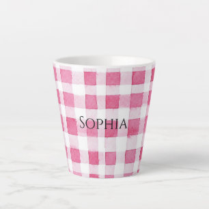 Caneca De Café Latte Rapariga rosa Xadrez strips Aniversário