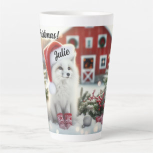 Caneca De Café Latte Raposa Branca Personalizada com casca