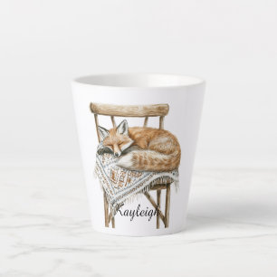 Caneca De Café Latte Raposa na Cadeira Natal