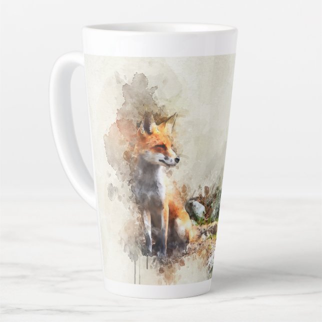 Caneca De Café Latte Raposa na pintura selvagem (Ângulo esquerdo)