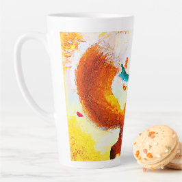 Caneca De Café Latte Raposa Vermelha Bonita na Pintura da Estação de Qu