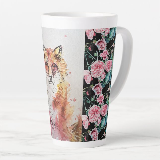 Caneca De Café Latte Raposa Vermelha Cura Rosa Animal Aquarela Lã (Ângulo direito)