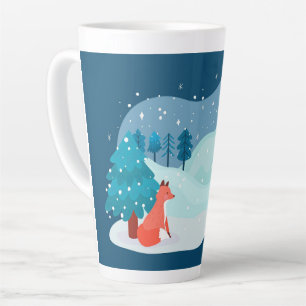 Caneca De Café Latte Raposa Vermelha Invernal