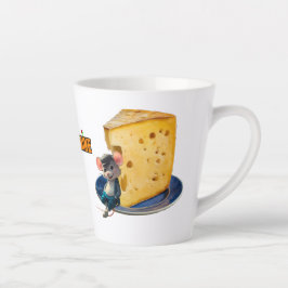 Caneca De Café Latte Rato de desenho apaixonado por uma fatia de queijo