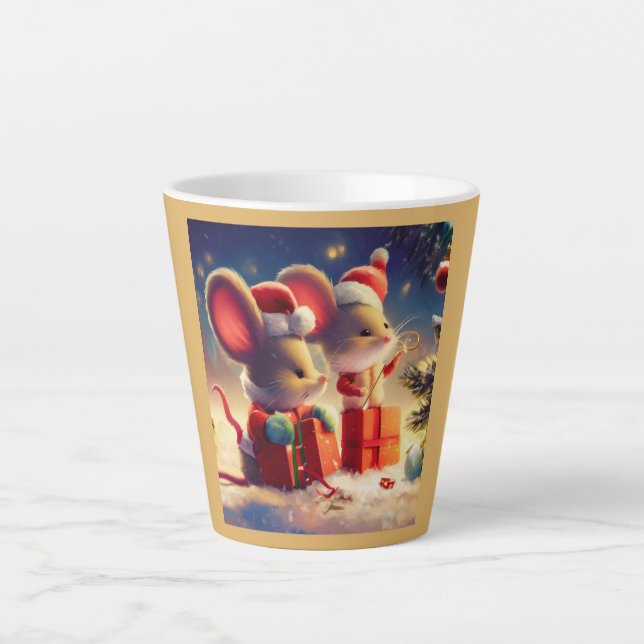 Caneca De Café Latte Rato de Natal 3 (Frente)