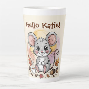 Caneca De Café Latte Rato Fofo de Outono com Nozes e Café