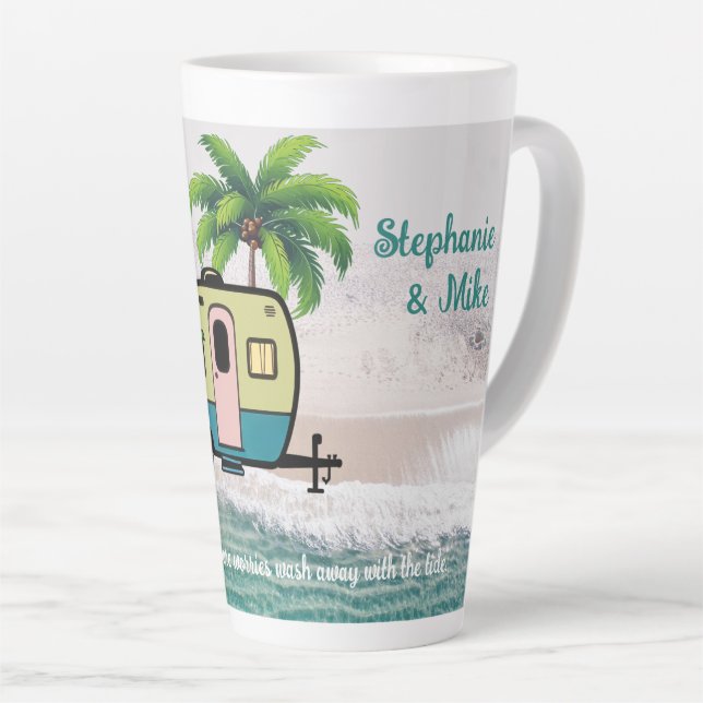 Caneca De Café Latte Reboque Retro de Acampamento Costeiro Personalizad (Ângulo direito)