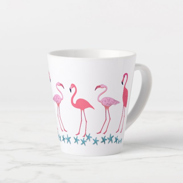 Caneca De Café Latte Recolha de Flamingo e Starfish (Ângulo direito)