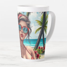 Caneca De Café Latte Red Bikini, óculos de sol e mulher Bandana