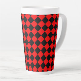 Caneca De Café Latte Red Black Checker Diamond Pattern