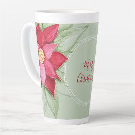 Caneca De Café Latte Red Green Christmas Star Poinsettia Watercolor