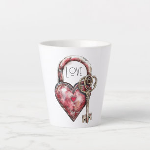 Caneca De Café Latte Red Heart Lock & Key Love