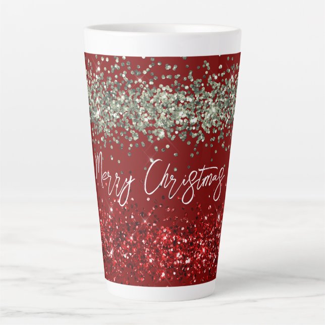 Caneca De Café Latte Red Mint Green Glitter Sparkle Natal (Frente)