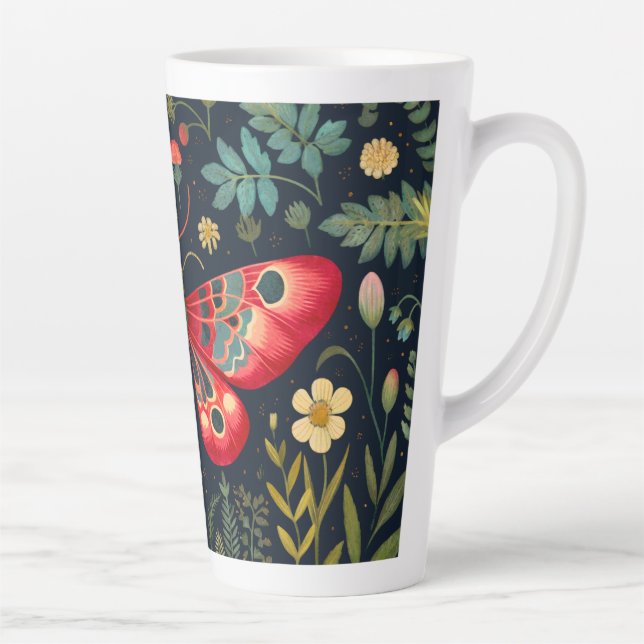 Caneca De Café Latte Red Moth No Jardim Noturno (Direita)