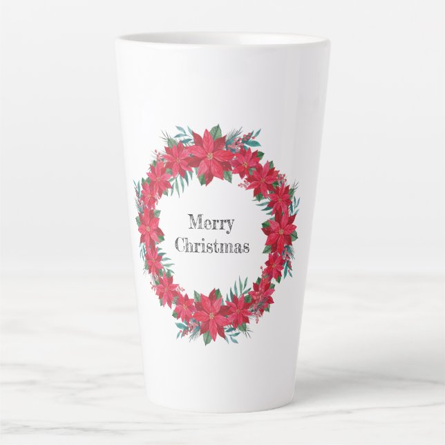 Caneca De Café Latte Red Poinsettia Wreath (Frente)