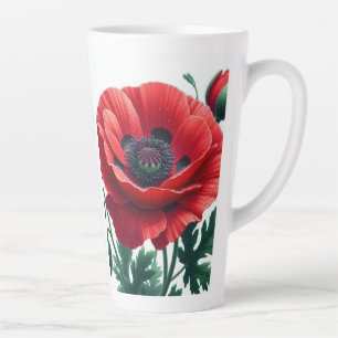 Caneca De Café Latte Red Poppy Floral