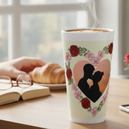 Caneca De Café Latte Red Rose Heart Couple Silhouette Large Latte Mug 