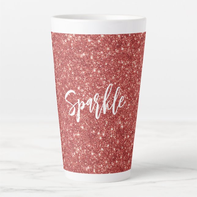Caneca De Café Latte Red Sparkle Glitter Christmas (Frente)