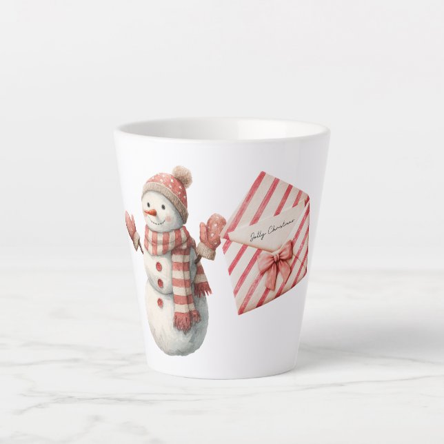 Caneca De Café Latte Red Stripes Jolly Christmas Snowman (Frente)