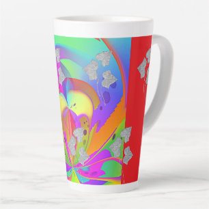 Caneca De Café Latte Redemoinho de Arco-íris Com Folhas