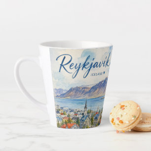 Caneca De Café Latte Reiquiavique Islândia souvenir aquarela