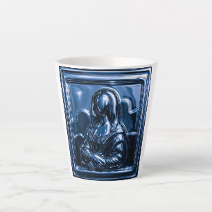 Caneca De Café Latte Relevo Mona Lisa em Cromo Azul