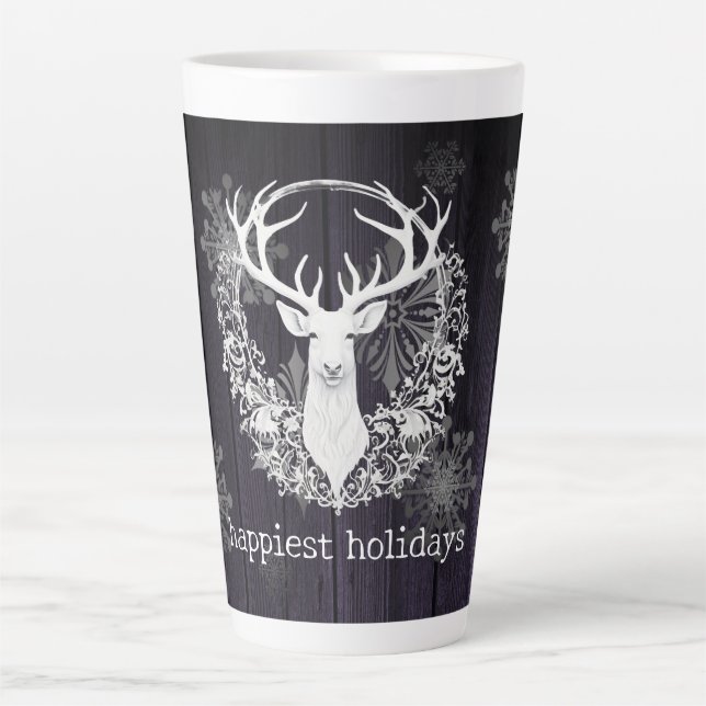 Caneca De Café Latte Rena Branca Rustic Watercolor | Roxa (Frente)