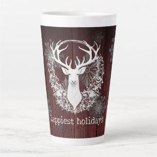 Caneca De Café Latte Rena Branca Rustic Watercolor   Vermelha