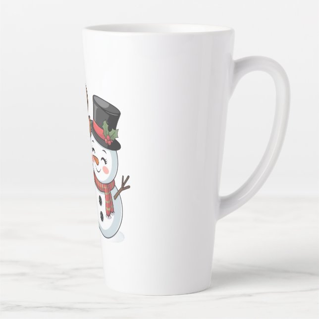 Caneca De Café Latte Rena de Natal Fofa & Boneco de Neve (Direita)