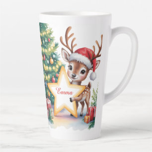 Caneca De Café Latte Rena de Natal Personalizada Nome Customizado