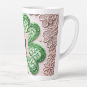 Caneca De Café Latte Renda monograma trevo verde dia de São Patrício
