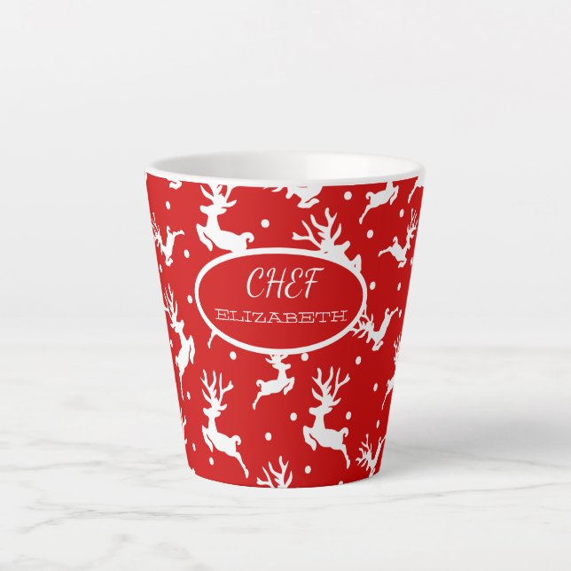 Caneca De Café Latte Renos de Natal Alegre Vermelho Feriado    (Frente)