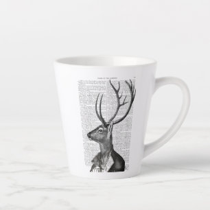 Caneca De Café Latte Retrato de veados preto e branco