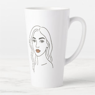 Caneca De Café Latte Retrato feminino em arte linear elegante – Rosto m