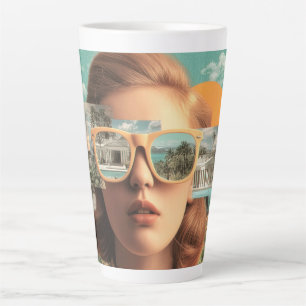 Caneca De Café Latte Retrato feminino surrealista com óculos de sol ret