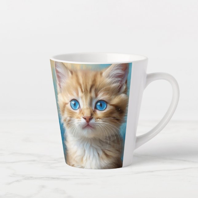 Caneca De Café Latte Retrato Gato Adorável (Direita)