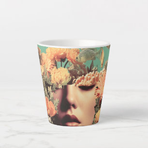 Caneca De Café Latte Retrato Surreal Subaquático Com Flores de Coral