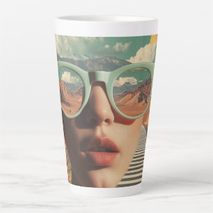 Caneca De Café Latte Retrato Surrealista com Óculos Refletindo o Desert