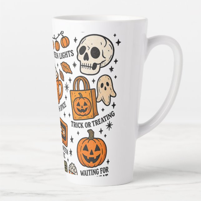 Caneca De Café Latte Retro Abóbora Temática de Outono (Direita)