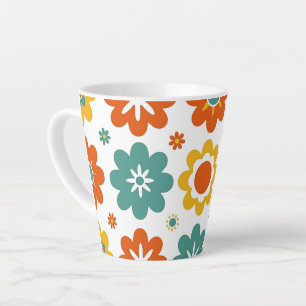 Caneca De Café Latte Retro Geométrico Flor do Poder Boho dos Anos 70