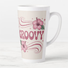 Caneca De Café Latte Retro Groovy Pink Hibiscus Latte Mug