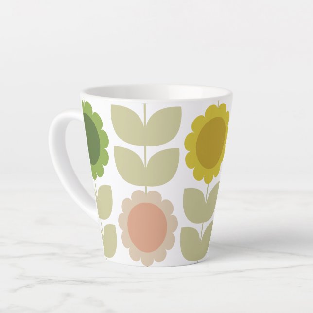 Caneca De Café Latte Retro Groovy Summer Flowers Stems (Ângulo esquerdo)