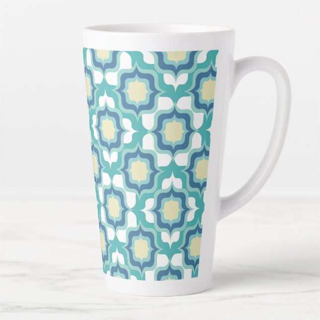 Caneca De Café Latte Retro Mediterrâneo Azul Branco (Direita)
