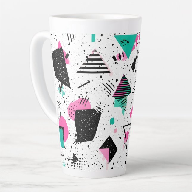 Caneca De Café Latte Retro Memphis Geometric Pattern (Ângulo esquerdo)