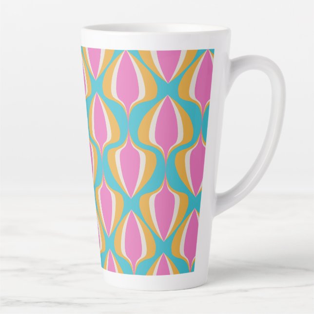 Caneca De Café Latte Retro Ogee Blue Orange Pink (Direita)